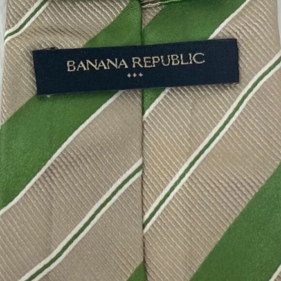 Banana Republic Mens Tan Green & White Striped Necktie - Picture 8 of 9